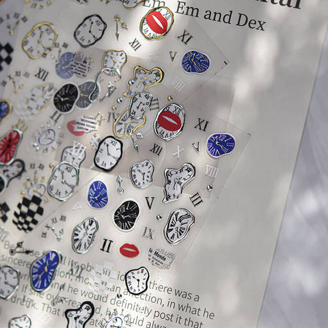 Warped Clock Nail Stickers, Clock Nail Decals, Gold And Silver Nail Stickers, to5208