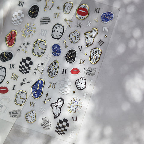 Warped Clock Nail Stickers, Clock Nail Decals, Gold And Silver Nail Stickers, to5208