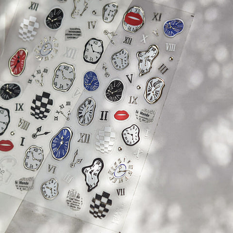 Warped Clock Nail Stickers, Clock Nail Decals, Gold And Silver Nail Stickers, to5208