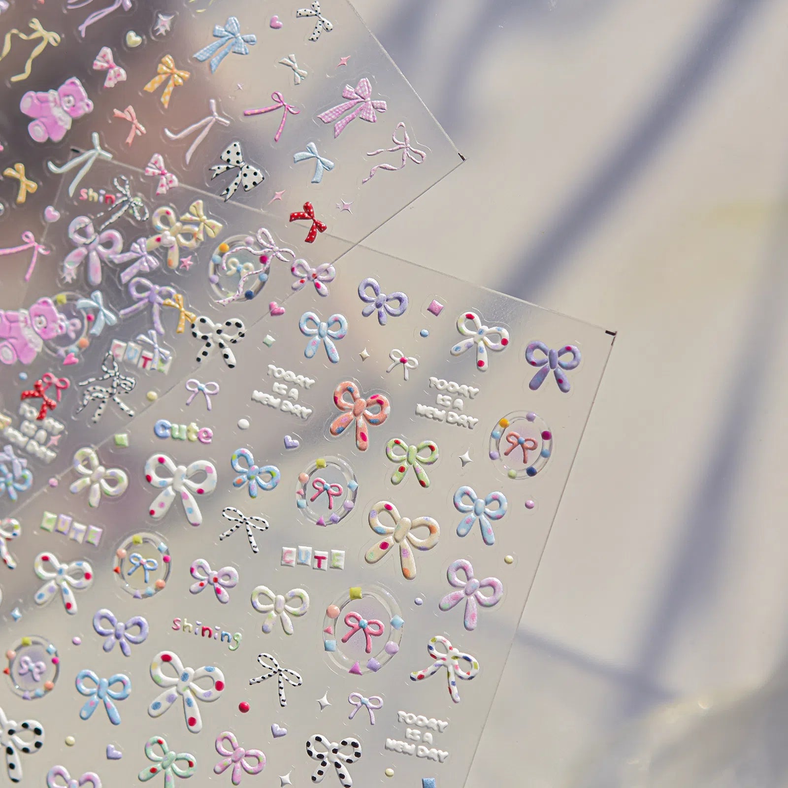 Color Bean Bow Nail Stickers | Dopamine Kawaii Nail Art Decals - image 1