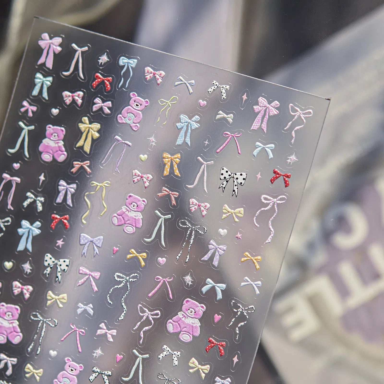Color Bean Bow Nail Stickers | Dopamine Kawaii Nail Art Decals - image 2