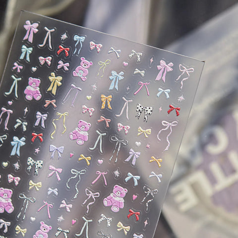 Color Bean Bow Nail Stickers | Dopamine Kawaii Nail Art Decals - image 2