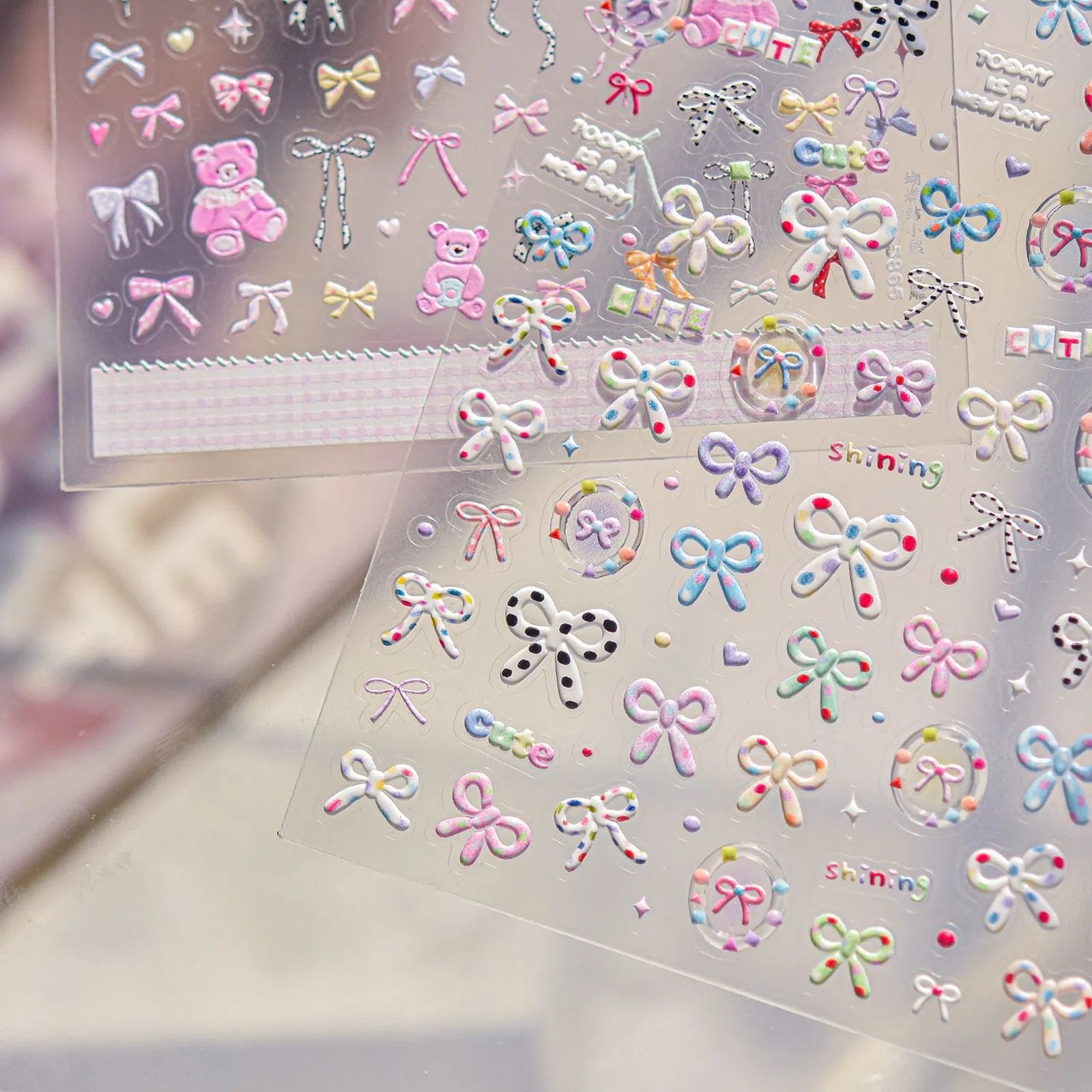 Color Bean Bow Nail Stickers | Dopamine Kawaii Nail Art Decals - image 4