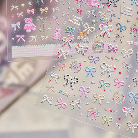 Color Bean Bow Nail Stickers | Dopamine Kawaii Nail Art Decals - image 4