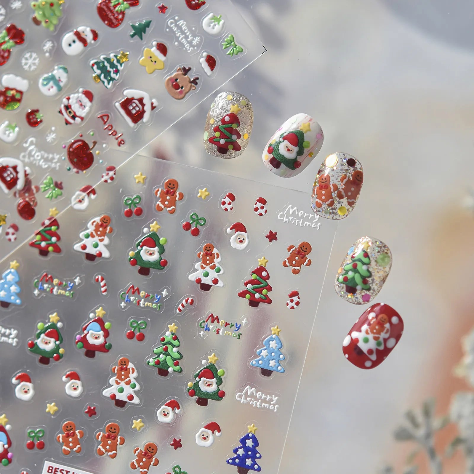 Colorful Christmas Nail Stickers | Kawaii Holiday Nail Art Decals - image 1