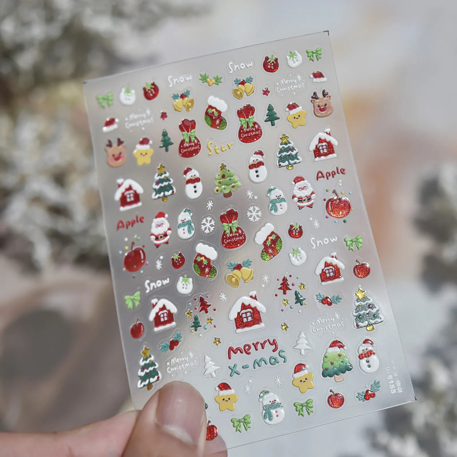 Colorful Christmas Nail Stickers | Kawaii Holiday Nail Art Decals image