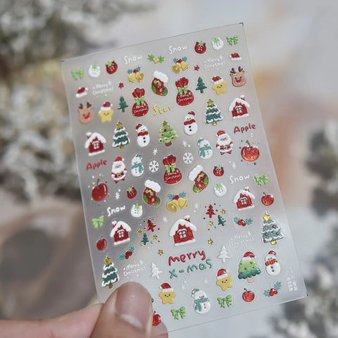 Colorful Christmas Nail Stickers | Kawaii Holiday Nail Art Decals image