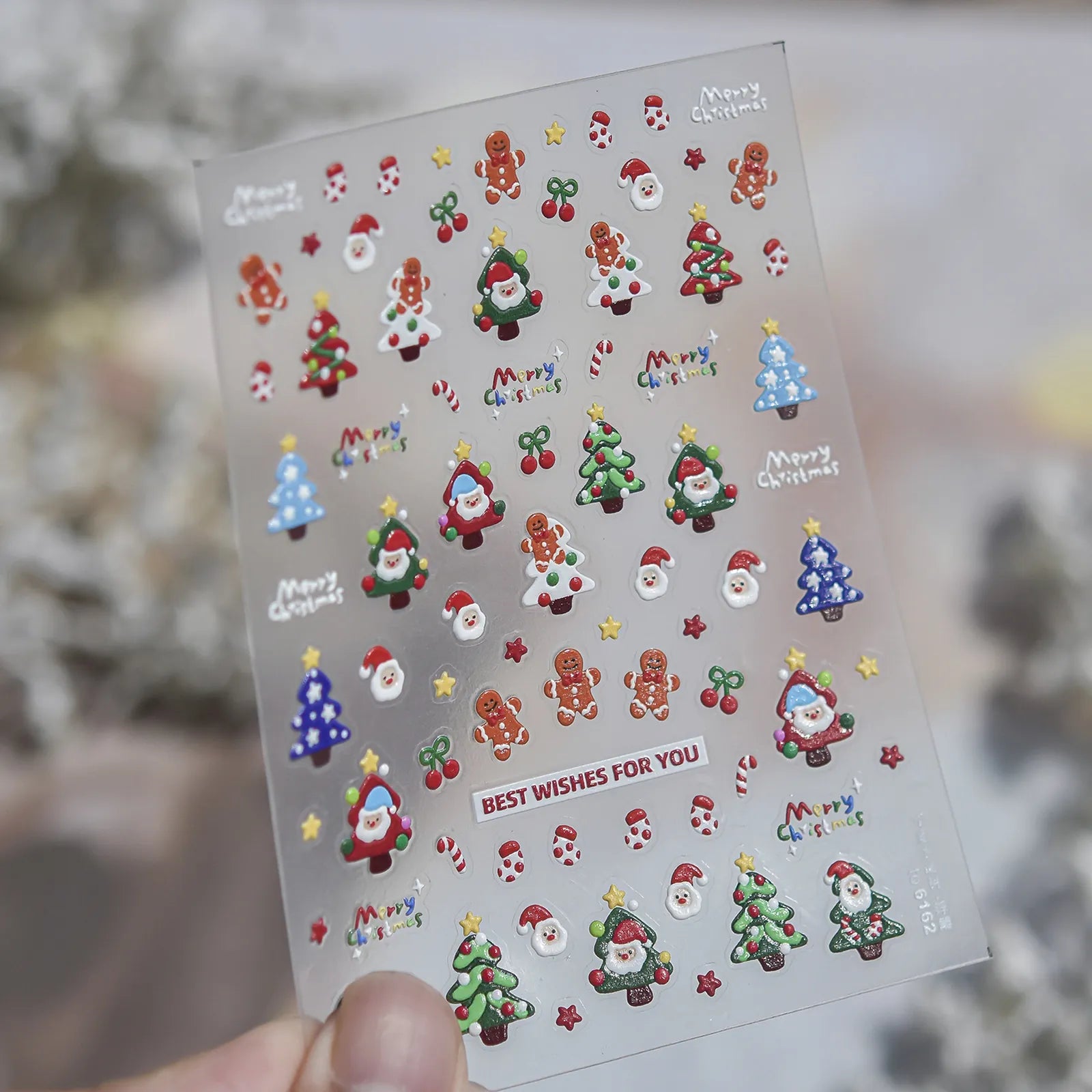 Colorful Christmas Nail Stickers | Kawaii Holiday Nail Art Decals image