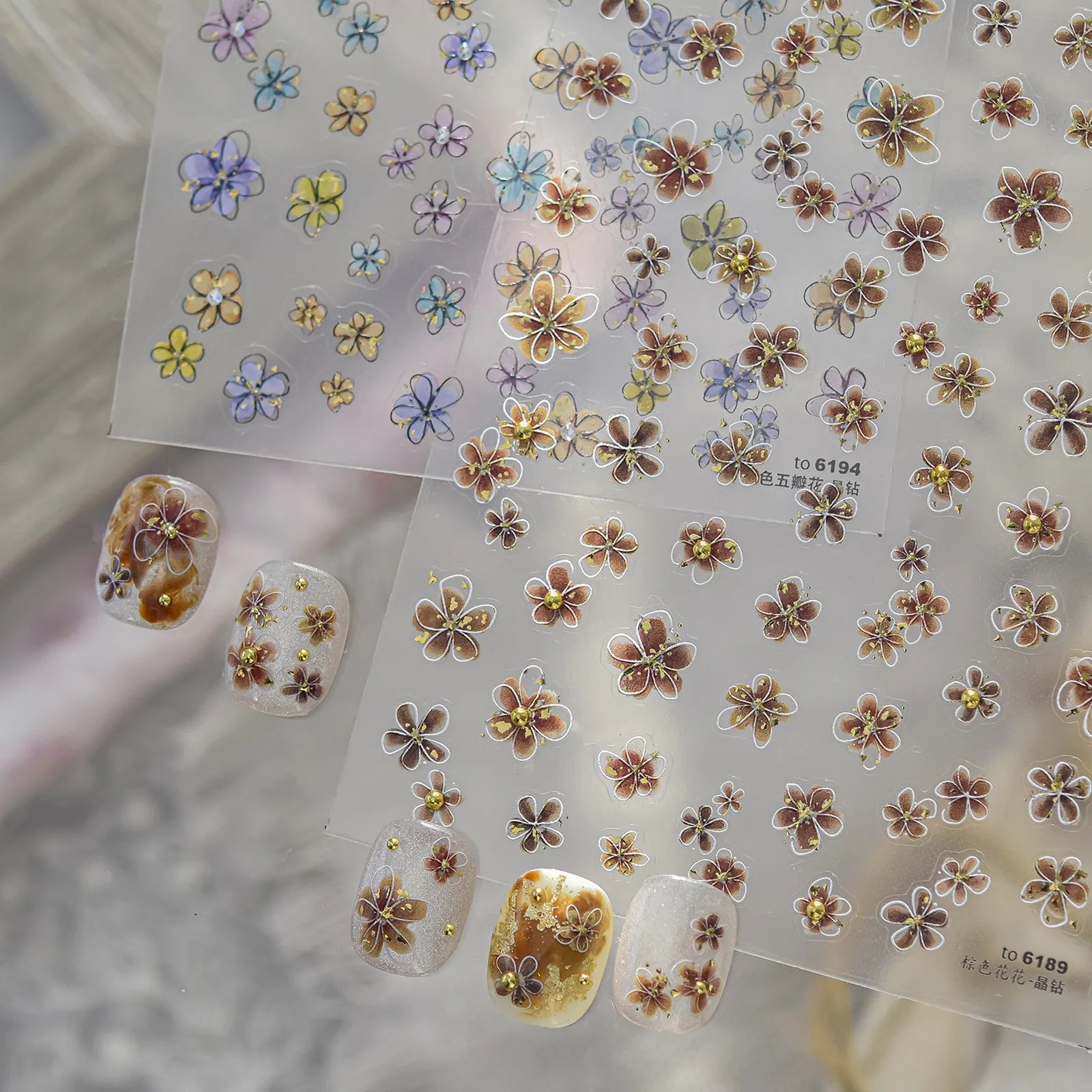 Colorful Five-Petal Flower Nail Stickers - nail art product image 1