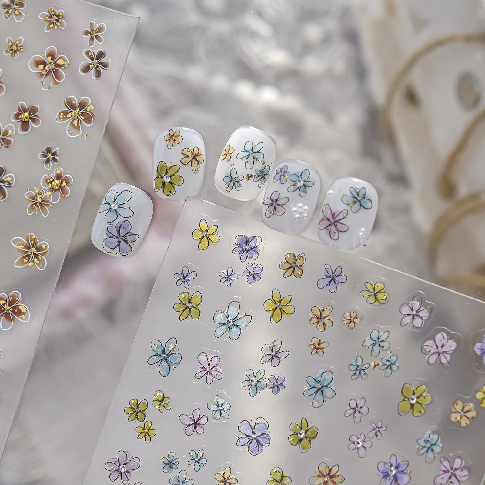 Colorful Five-Petal Flower Nail Stickers - nail art product image 2