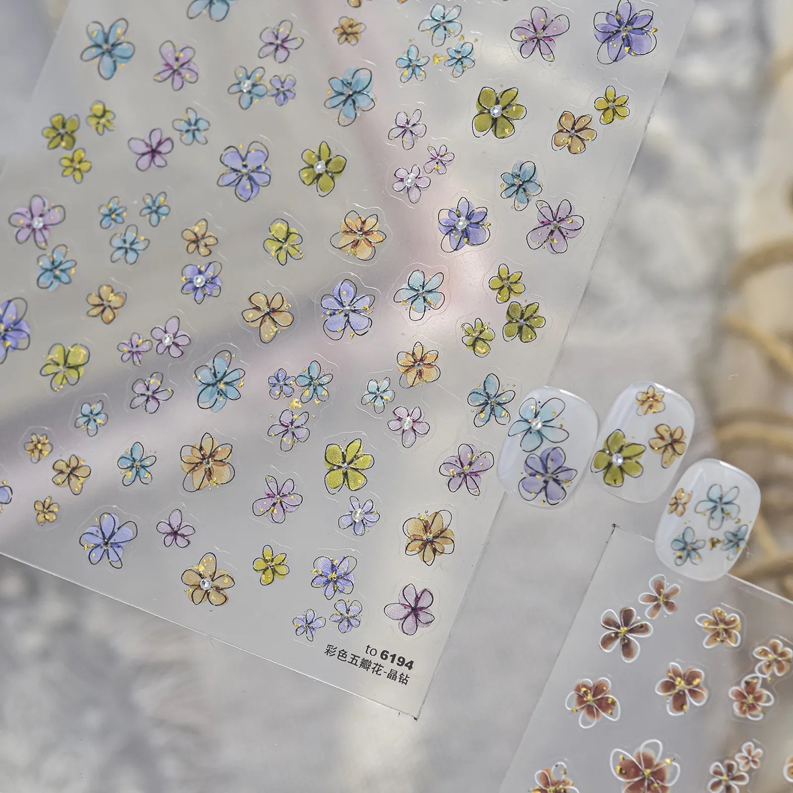 Colorful Five-Petal Flower Nail Stickers - nail art product image 3