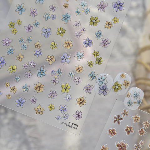 Colorful Five-Petal Flower Nail Stickers - nail art product image 3