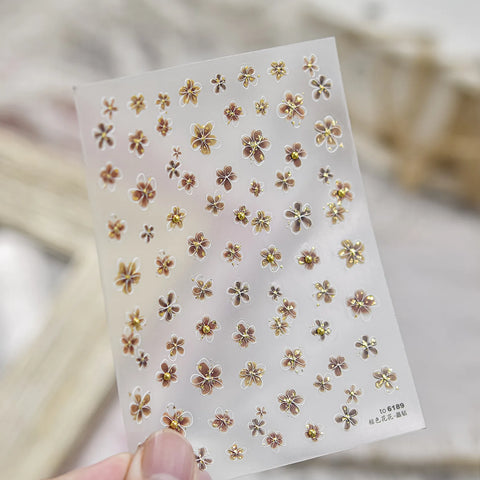 Colorful Five-Petal Flower Nail Stickers | Crystal Floral Nail Art Decals image