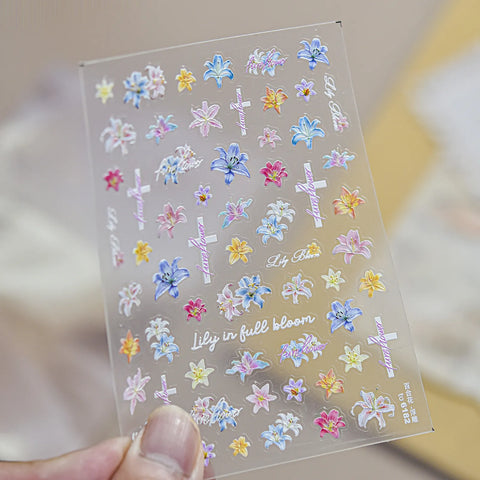 Colorful Flower Nail Stickers | Embossed Sweet Grunge Nail Art Decals image