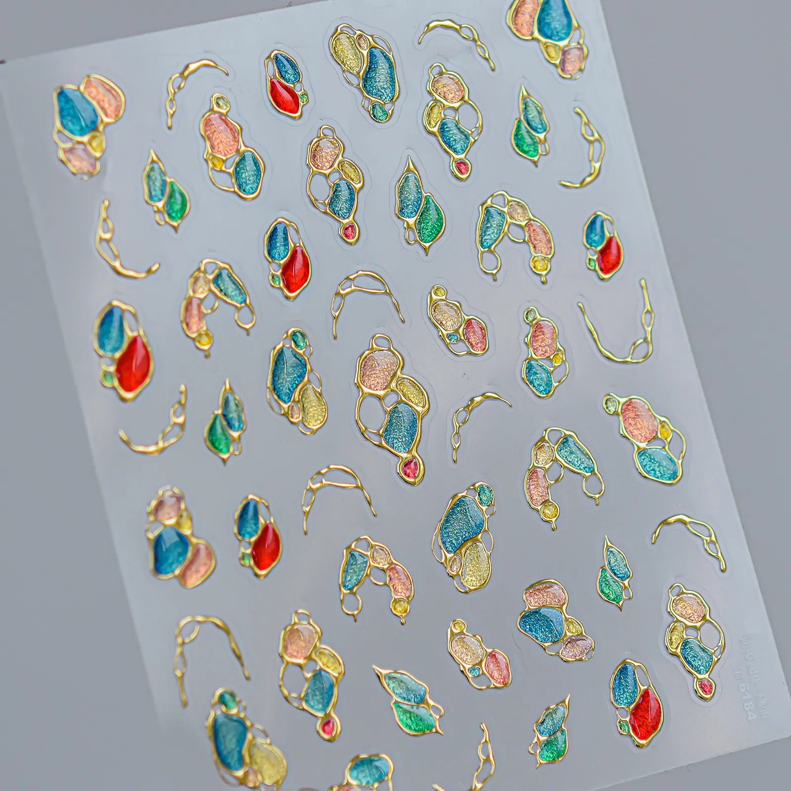 Colorful Gemstone Nail Stickers | Vintage Metallic Nail Art Decals image