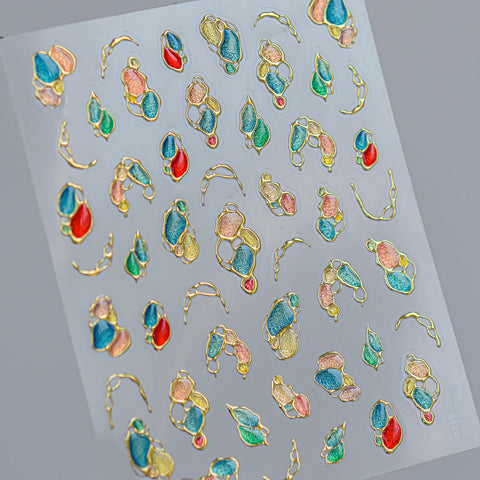 Colorful Gemstone Nail Stickers | Vintage Metallic Nail Art Decals image