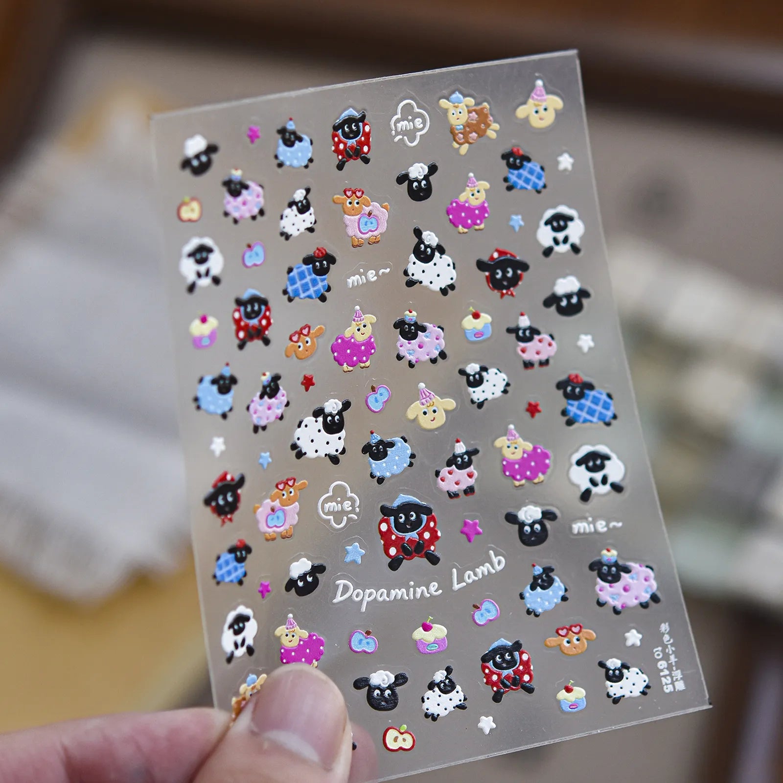 Colorful Sheep Nail Stickers | Embossed Kawaii Nail Art Decals image