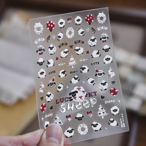 Colorful Sheep Nail Stickers | Embossed Kawaii Nail Art Decals image
