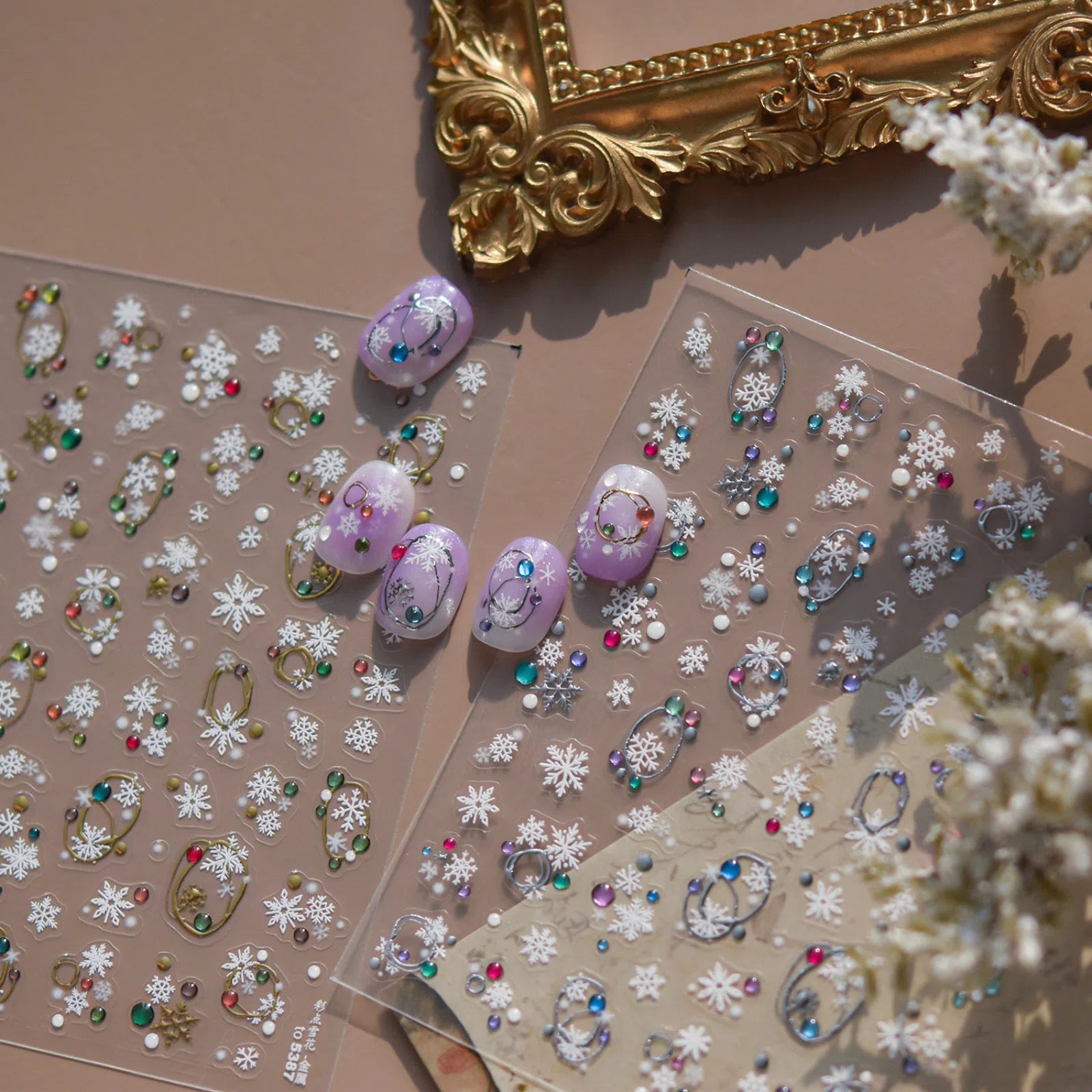 Colorful Snowflake Nail Stickers | Glitter Winter Nail Art Decals - image 2