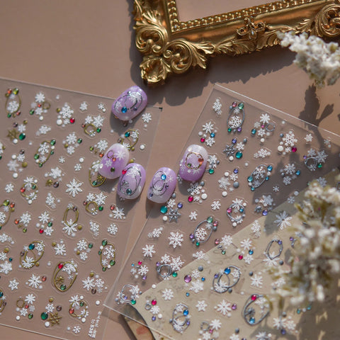 Colorful Snowflake Nail Stickers | Glitter Winter Nail Art Decals - image 2