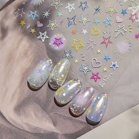 Colorful Stars Nail Stickers, Star Nail Decals, Cute Star Nail Stickers, Star Nail Decal Art, Cute Nail Decals, to5105