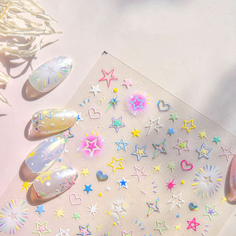 Colorful Stars Nail Stickers, Star Nail Decals, Cute Star Nail Stickers, Star Nail Decal Art, Cute Nail Decals, to5105