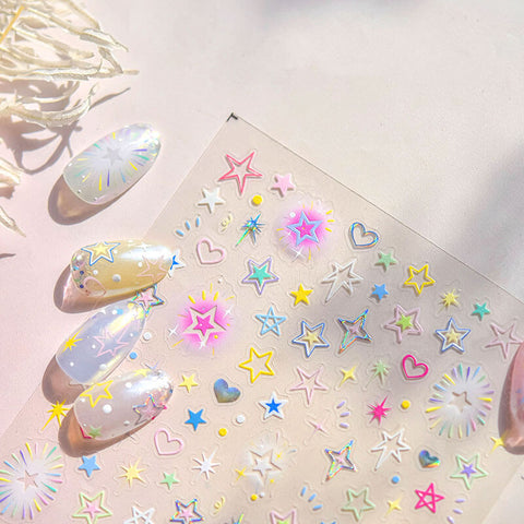 Colorful Stars Nail Stickers, Star Nail Decals, Cute Star Nail Stickers, Star Nail Decal Art, Cute Nail Decals, to5105
