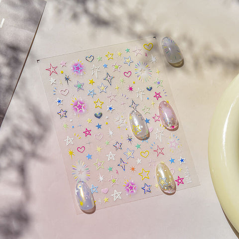 Colorful Stars Nail Stickers, Star Nail Decals, Cute Star Nail Stickers, Star Nail Decal Art, Cute Nail Decals, to5105