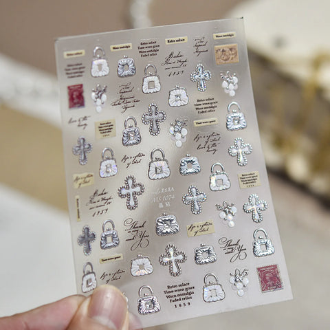 Cross Gem Nail Stickers | Crystal Brown Nail Art Decals image