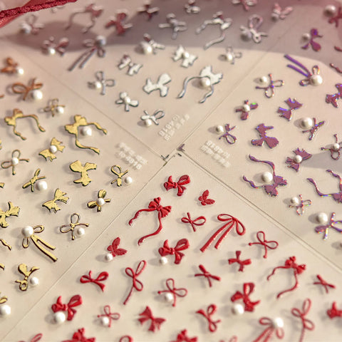 Crystal Bow Nail Stickers | Coquette Ribbon Nail Art Decals - image 1