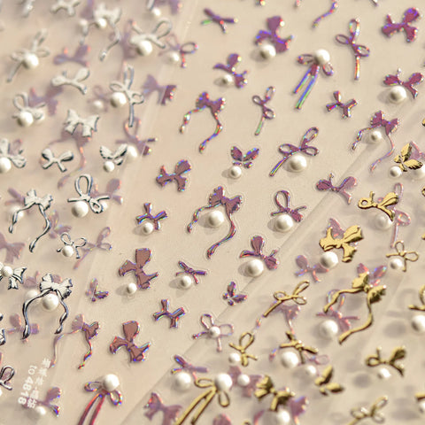 Crystal Bow Nail Stickers | Coquette Ribbon Nail Art Decals - image 2