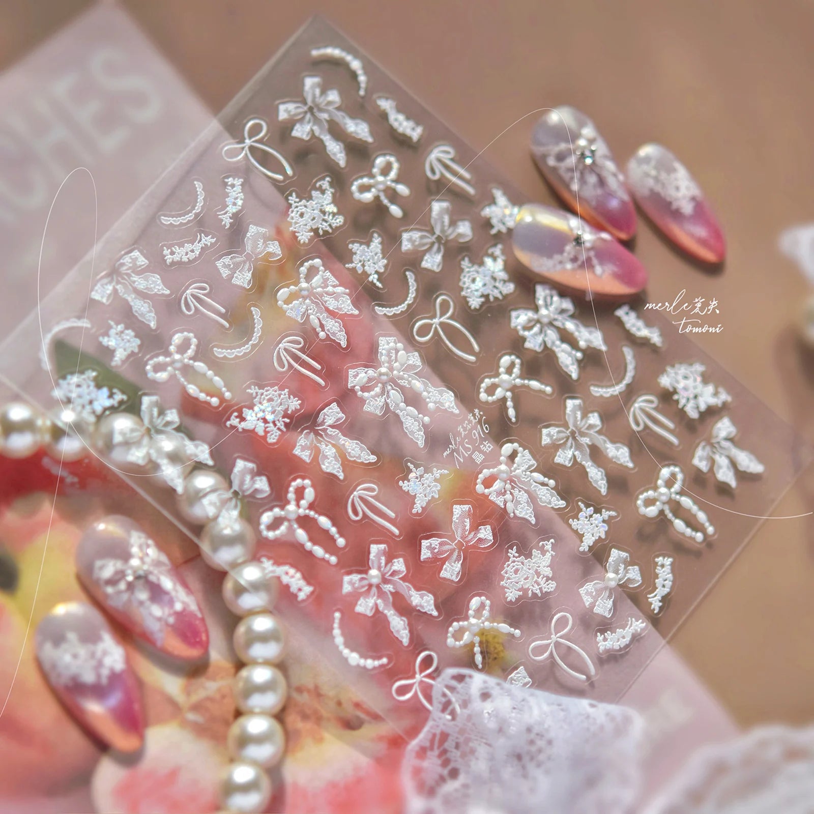 Crystal Bow Nail Stickers | Coquette Ribbon Nail Art Decals - image 1