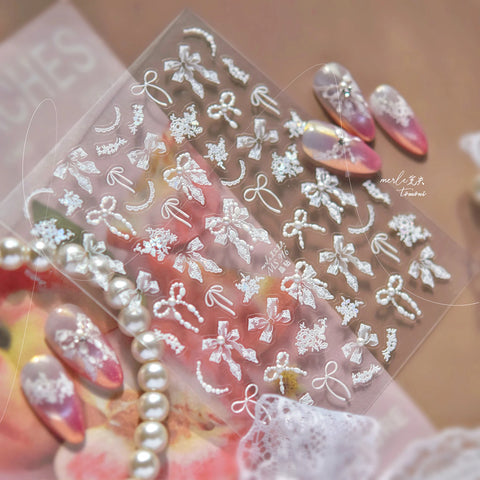 Crystal Bow Nail Stickers | Coquette Ribbon Nail Art Decals - image 1