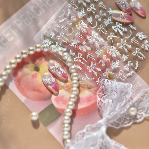 Crystal Bow Nail Stickers | Coquette Ribbon Nail Art Decals - image 3