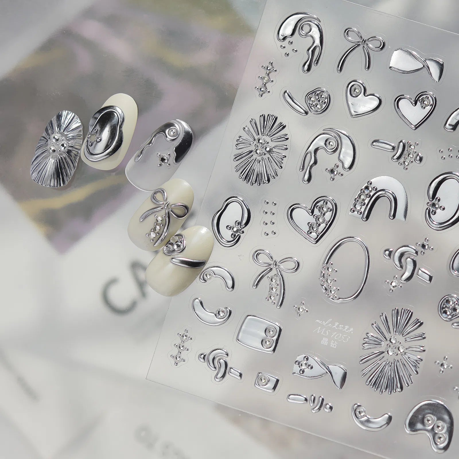 Crystal Heart Nail Stickers | Elegant Heart Nail Art Decals - image 4