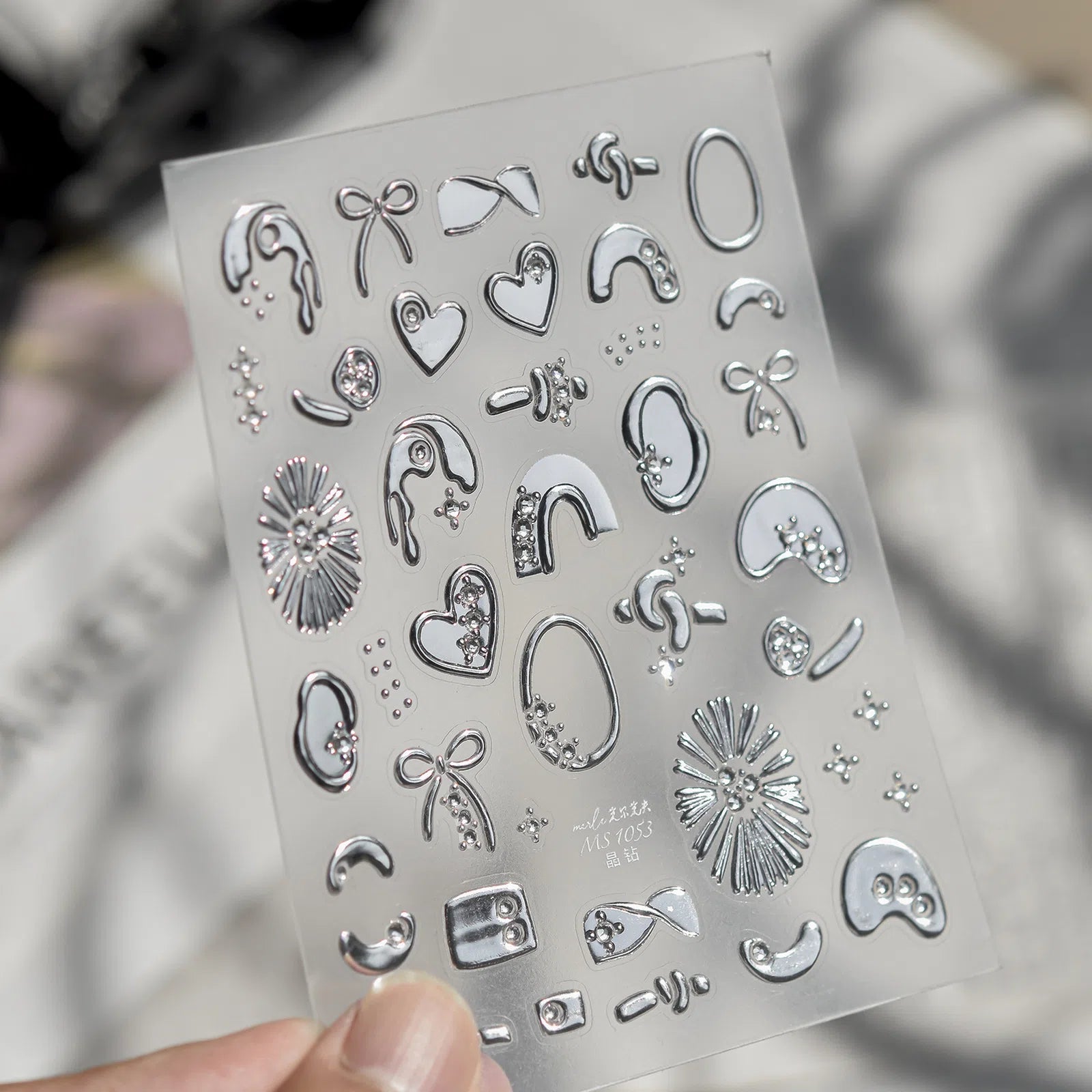 Crystal Heart Nail Stickers | Elegant Heart Nail Art Decals - MS1053 variant image