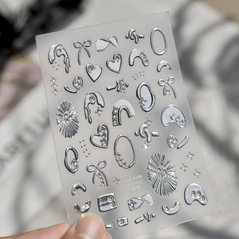 Crystal Heart Nail Stickers | Elegant Heart Nail Art Decals - MS1053 variant image