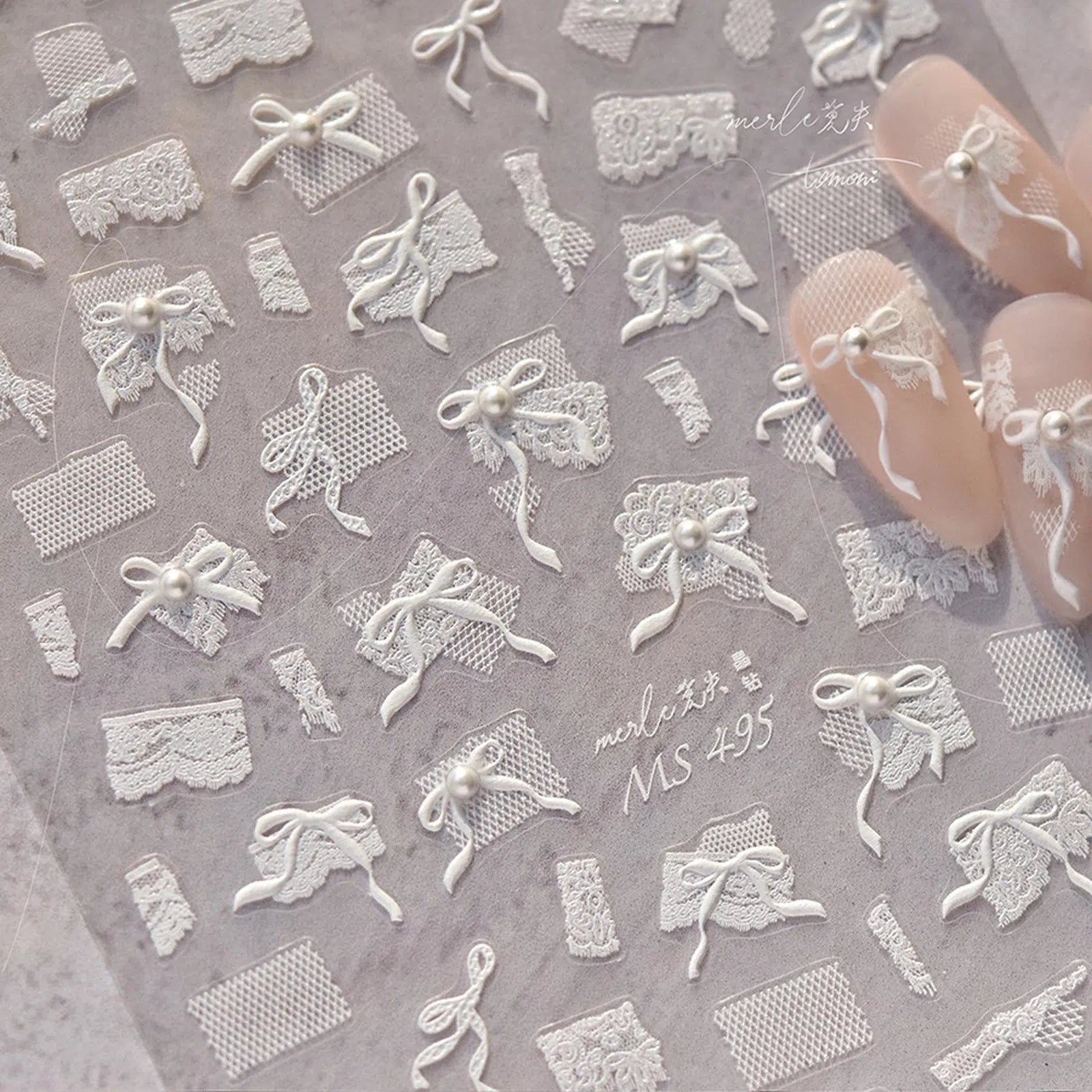 Crystal Lace Bow Nail Stickers | Bridal Coquette Nail Art Decals - image 1