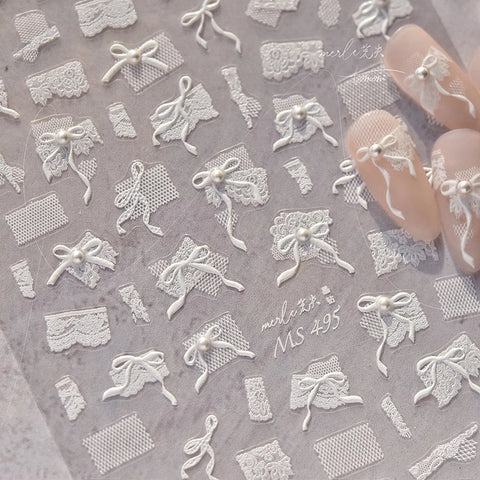 Crystal Lace Bow Nail Stickers | Bridal Coquette Nail Art Decals - image 1
