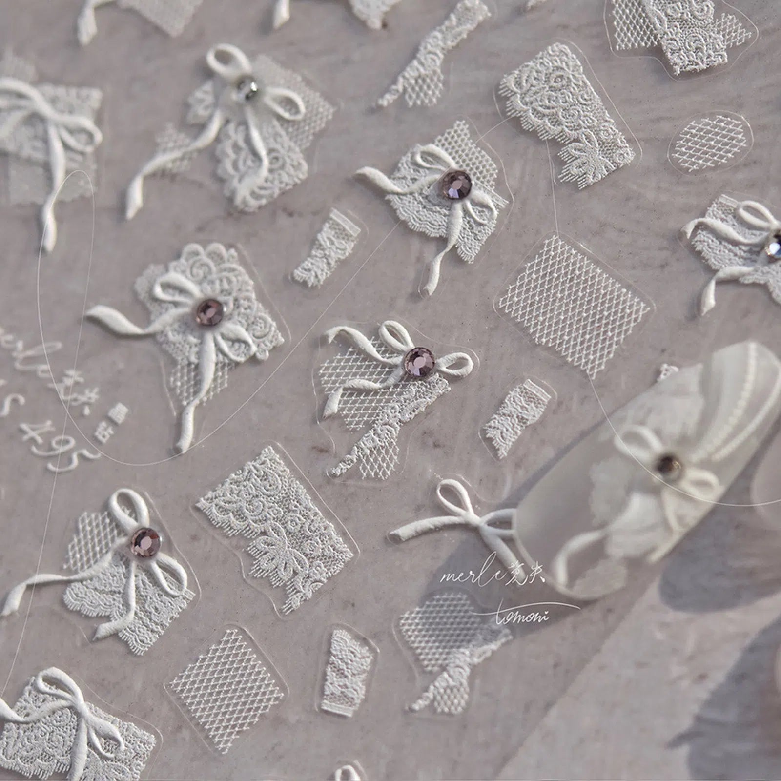Crystal Lace Bow Nail Stickers | Bridal Coquette Nail Art Decals - image 2