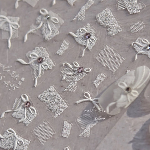 Crystal Lace Bow Nail Stickers | Bridal Coquette Nail Art Decals - image 2