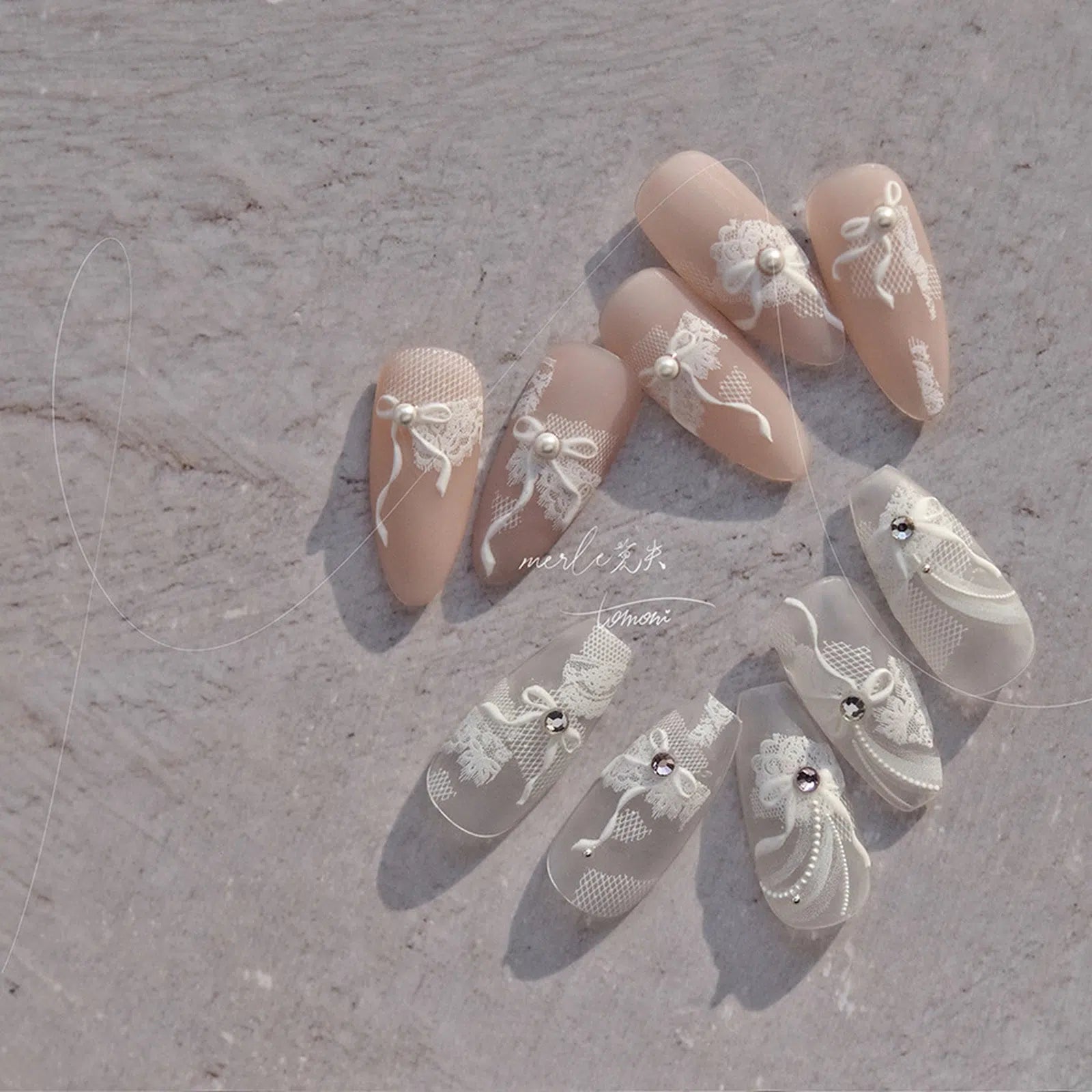 Crystal Lace Bow Nail Stickers | Bridal Coquette Nail Art Decals - image 3
