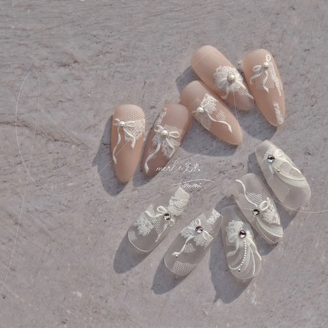 Crystal Lace Bow Nail Stickers | Bridal Coquette Nail Art Decals - image 3