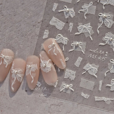 Crystal Lace Bow Nail Stickers | Bridal Coquette Nail Art Decals - image 4