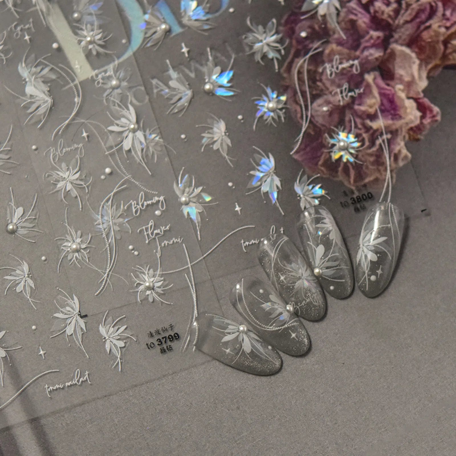Crystal Lily Nail Stickers | Elegant Floral Nail Art Decals - image 5