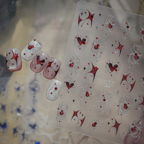 Crystal Spider Heart Nail Stickers | Dark Glam Nail Art Decals - image 3
