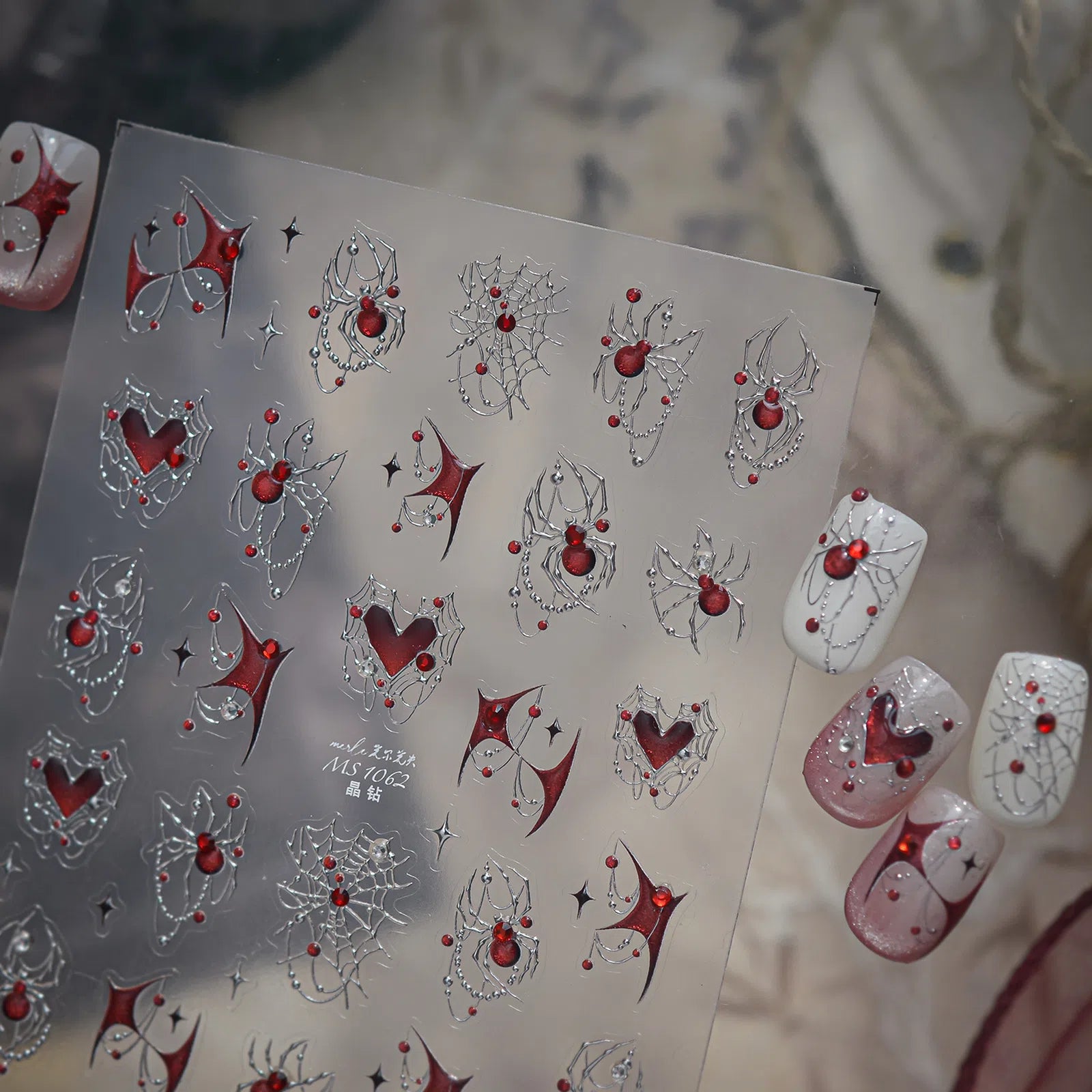 Crystal Spider Heart Nail Stickers | Dark Glam Nail Art Decals - image 5
