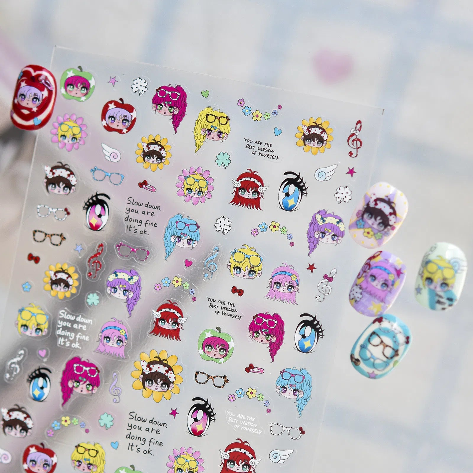Cute Anime Eye Girl Nail Stickers | Kawaii Character Nail Art Decals - image 2