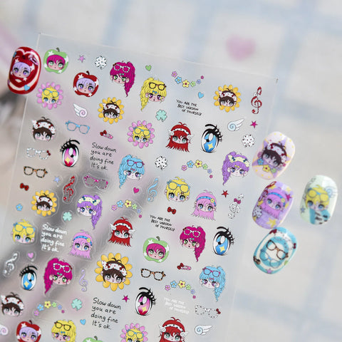 Cute Anime Eye Girl Nail Stickers | Kawaii Character Nail Art Decals - image 2