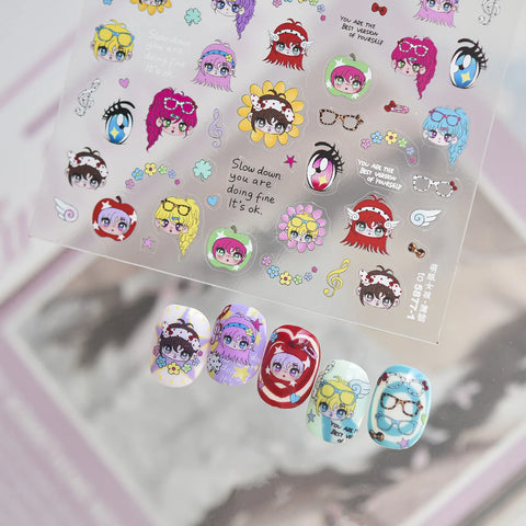 Cute Anime Eye Girl Nail Stickers | Kawaii Character Nail Art Decals - image 3